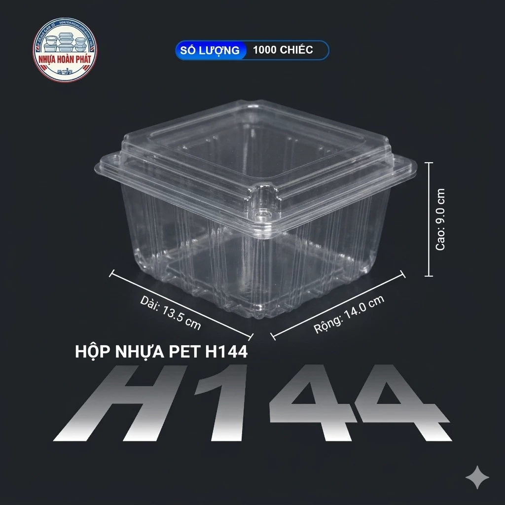 [Kiện 500] Hộp Nhựa PET Nắp Liền H144 Trong Suốt Đựng Thực phẩm