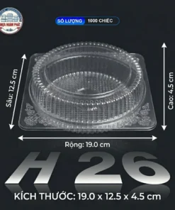 [500 cái] Hộp Nhựa H26 Dày Đẹp Trắng Loại 1 Tròn Đựng Bánh Chuyên Dụng
