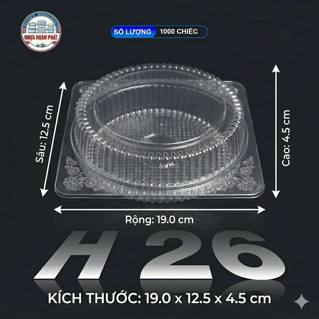 [500 cái] Hộp Nhựa H26 Dày Đẹp Trắng Loại 1 Tròn Đựng Bánh Chuyên Dụng